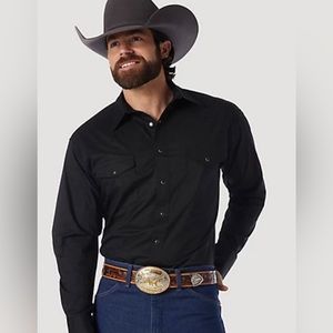 Wrangler Western Long Sleeve Black Pearl Snap Shirt
